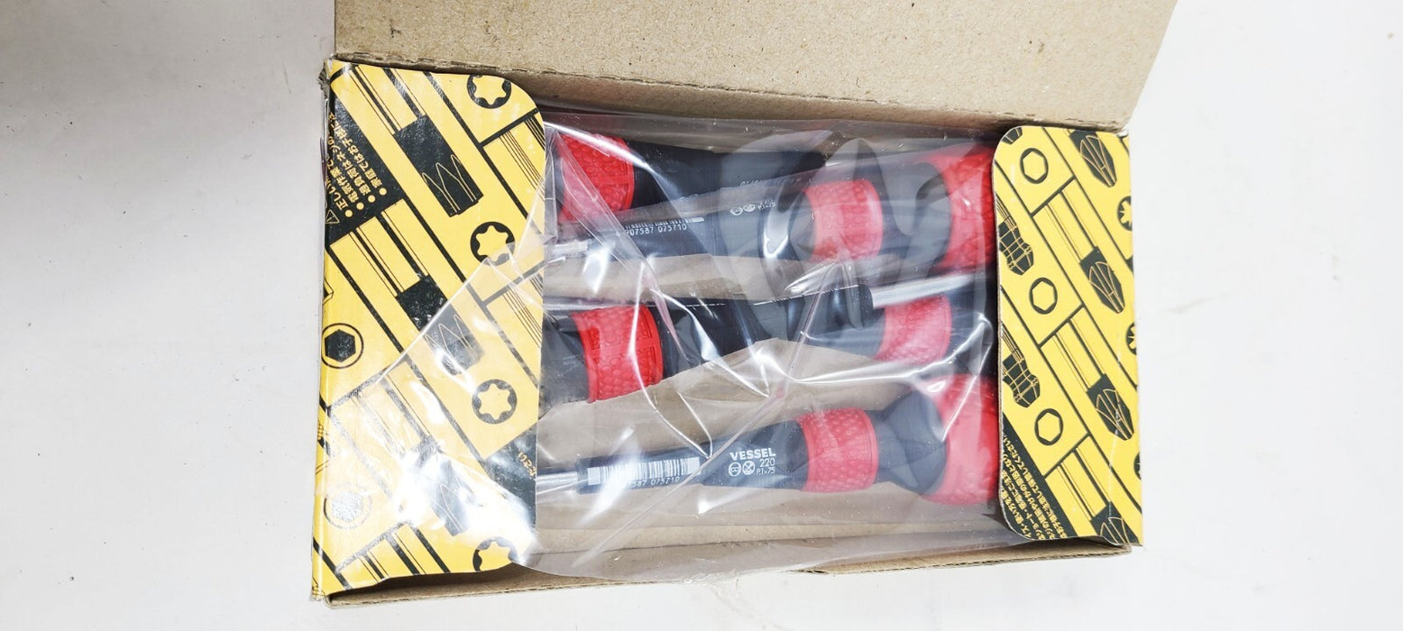 Pack of 5 Vessel Ball-Grip Screwdriver No.220 Phillips Head 1 x 75