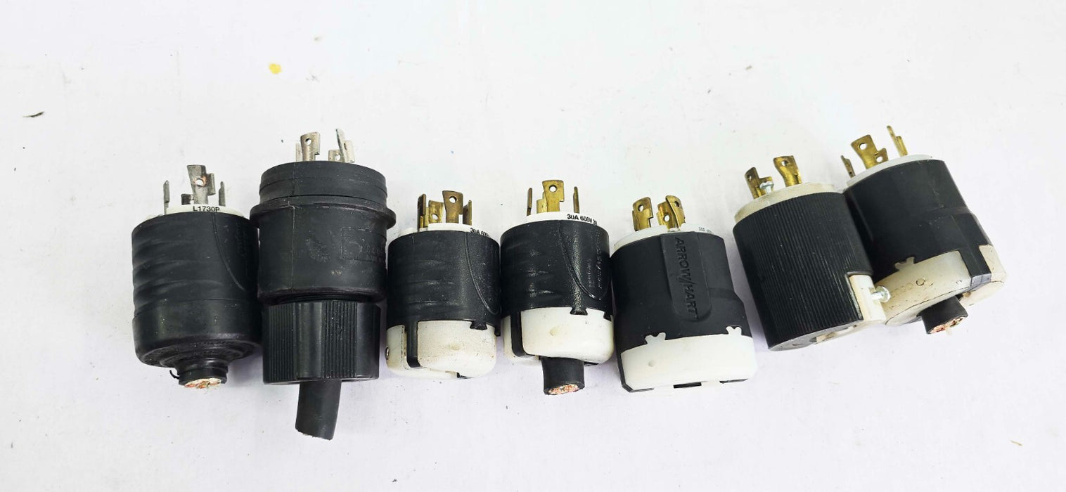 Lot of 7 - Male Locking Plug Connectors, 30A 600V, Pass & Seymour, Arrow/Hart