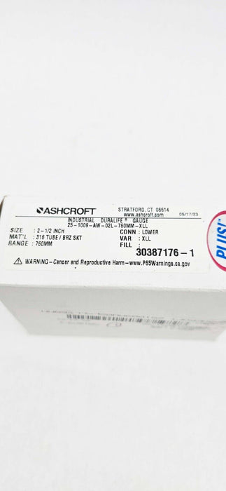 Ashcroft 25-1009-AW-02L-760MM-XLL Industrial Pressure Gauge 2.5" 30387176-1