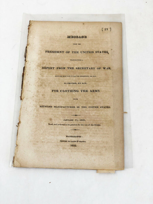 Message from the President For Clothing the Army, James Monroe, 1820