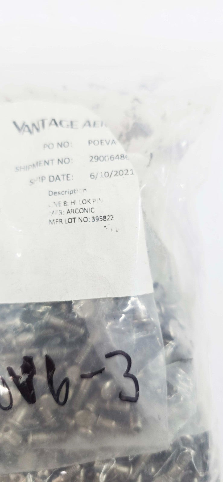 Conic Rivet 10 PIECES - Arconic HL10V6-3 Hi-Lok Rivet Protruding Shear Head Pin ...