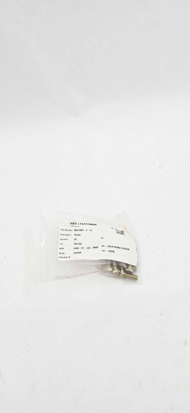 25 PACK - NAS1801-4-12 Hex Head Screw - Length: 3/4