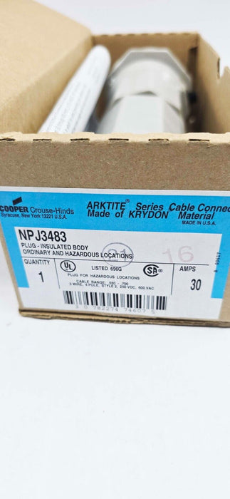 Crouse Hinds NPJ3483 Insulated Body Plug, 30 amps, 3 wire, 3 pole