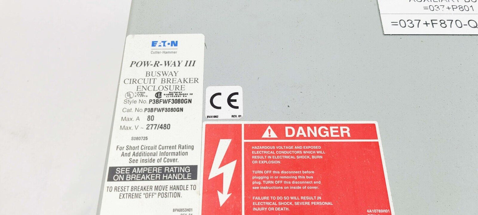 Eaton Cutler Hammer POW-R-WAY III P3BFWF3080GN Busway Circuit Breaker 80A