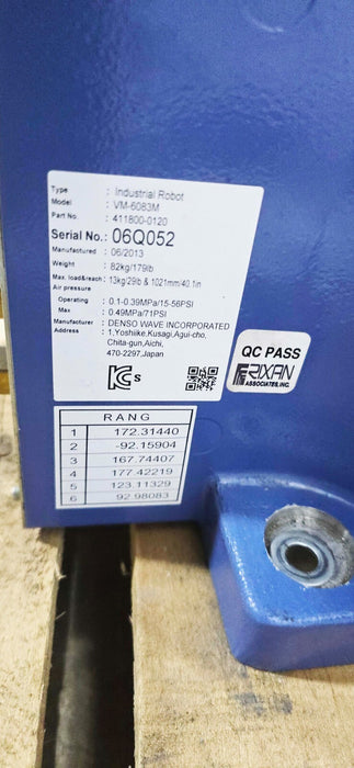 DENSO ROBOT VM-6083M, 4111800-0120 4 AXIS 2013 MODEL