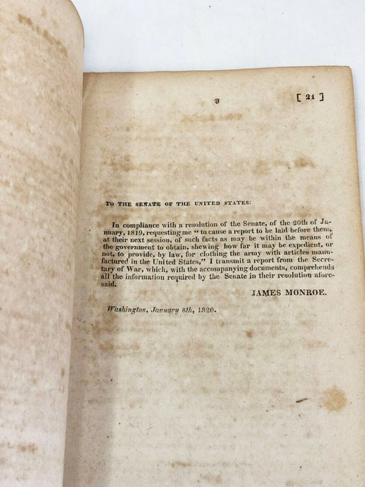 Message from the President For Clothing the Army, James Monroe, 1820