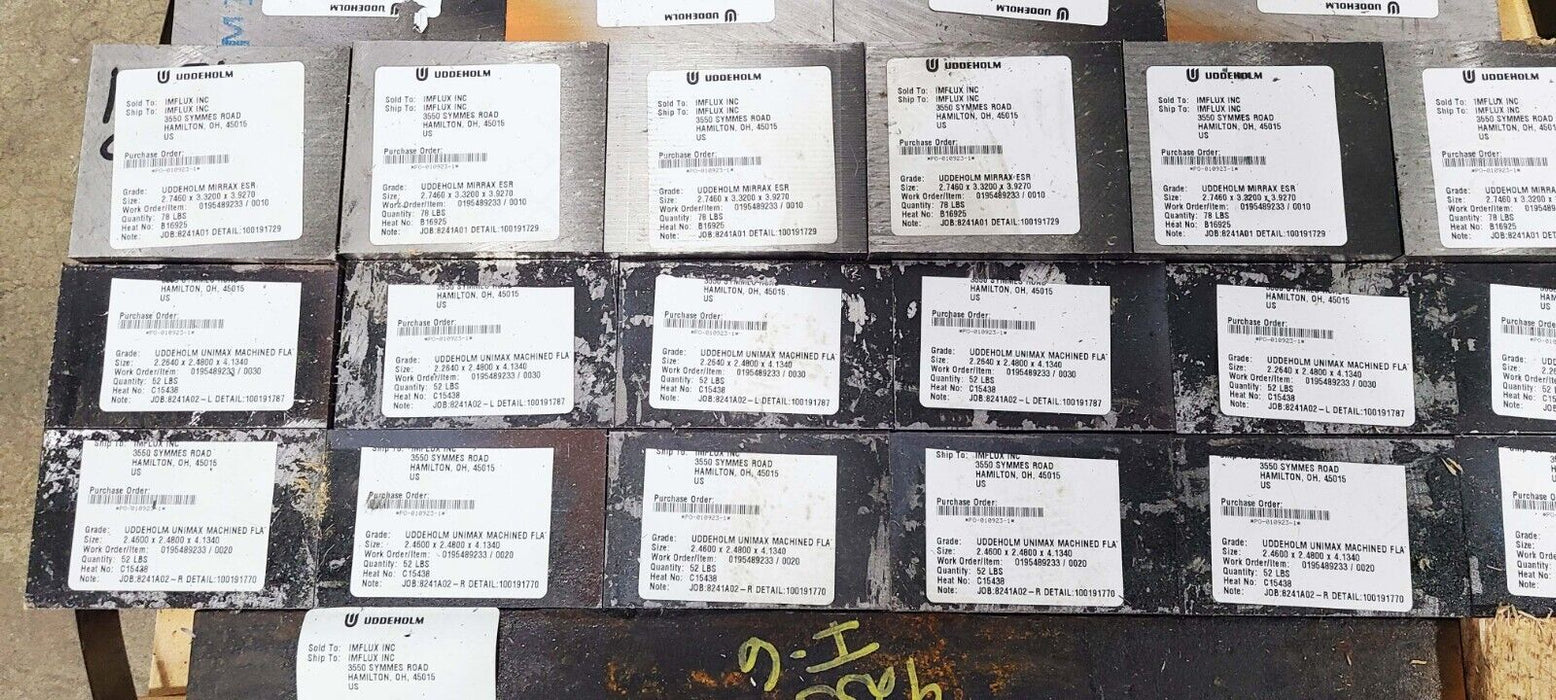 Pallet of Uddeholm Unimax, Mirrax, Orvar Blocks Appx 450lbs, various sizes