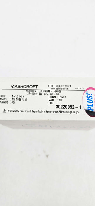 Ashcroft 25-1009-SW-02L-60# Industrial Pressure Gauge 2.5" 30220992-1