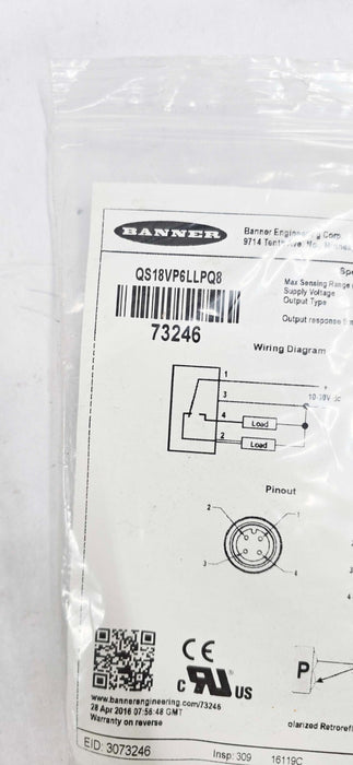 Banner QS18VP6LLPQ8 73246 World-Beam Photoelectric Sensor
