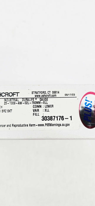 Ashcroft 25-1009-AW-02L-760MM-XLL Industrial Pressure Gauge 2.5" 30387176-1