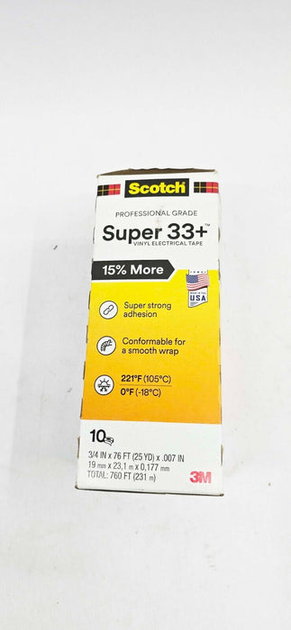 10 Rolls - 3M Scotch Super 33+ Vinyl Electrical Tape Black