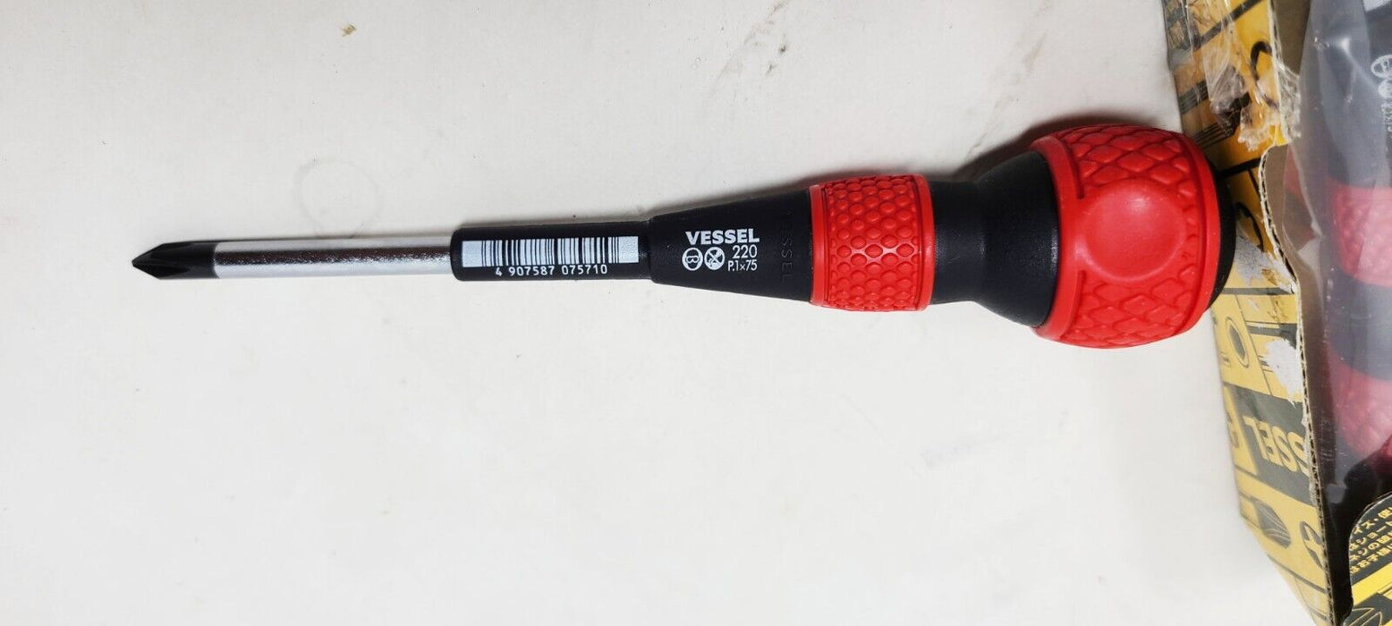 Pack of 5 Vessel Ball-Grip Screwdriver No.220 Phillips Head 1 x 75