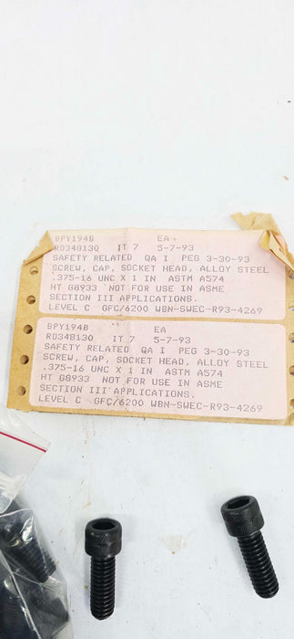 PACK of 77 - ASTM A574 Socket Head Cap Screw 0.375-16 UNC X 1"