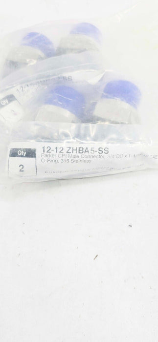 4 PACK - Parker 12-12 ZHBA5-SS - CPI Inch Tube Male Connector to O-Ring