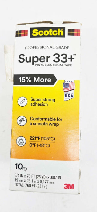 10 Rolls - 3M Scotch Super 33+ Vinyl Electrical Tape Black