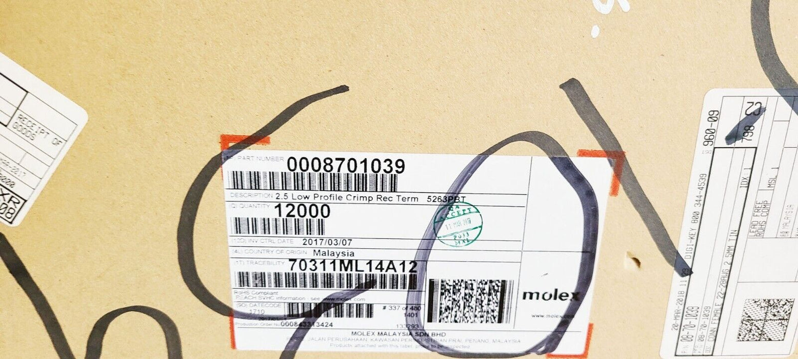 (Roll of 12,000) Molex WM18889TR-ND Socket Contact Tin 22-28 AWG Crimp 000870103