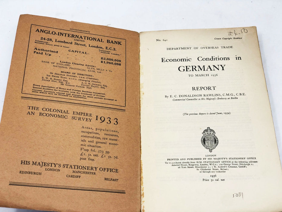 Economic Conditions in Germany to March 1936 Donaldson Rawlins, PRE WW2