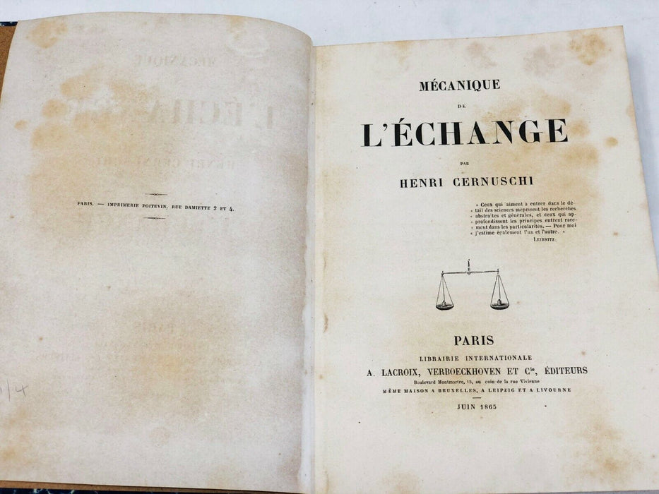 Mécanique de l'échange by Henri Cernuschi Paris, Lacroix Verboeckhoven Juin 1865