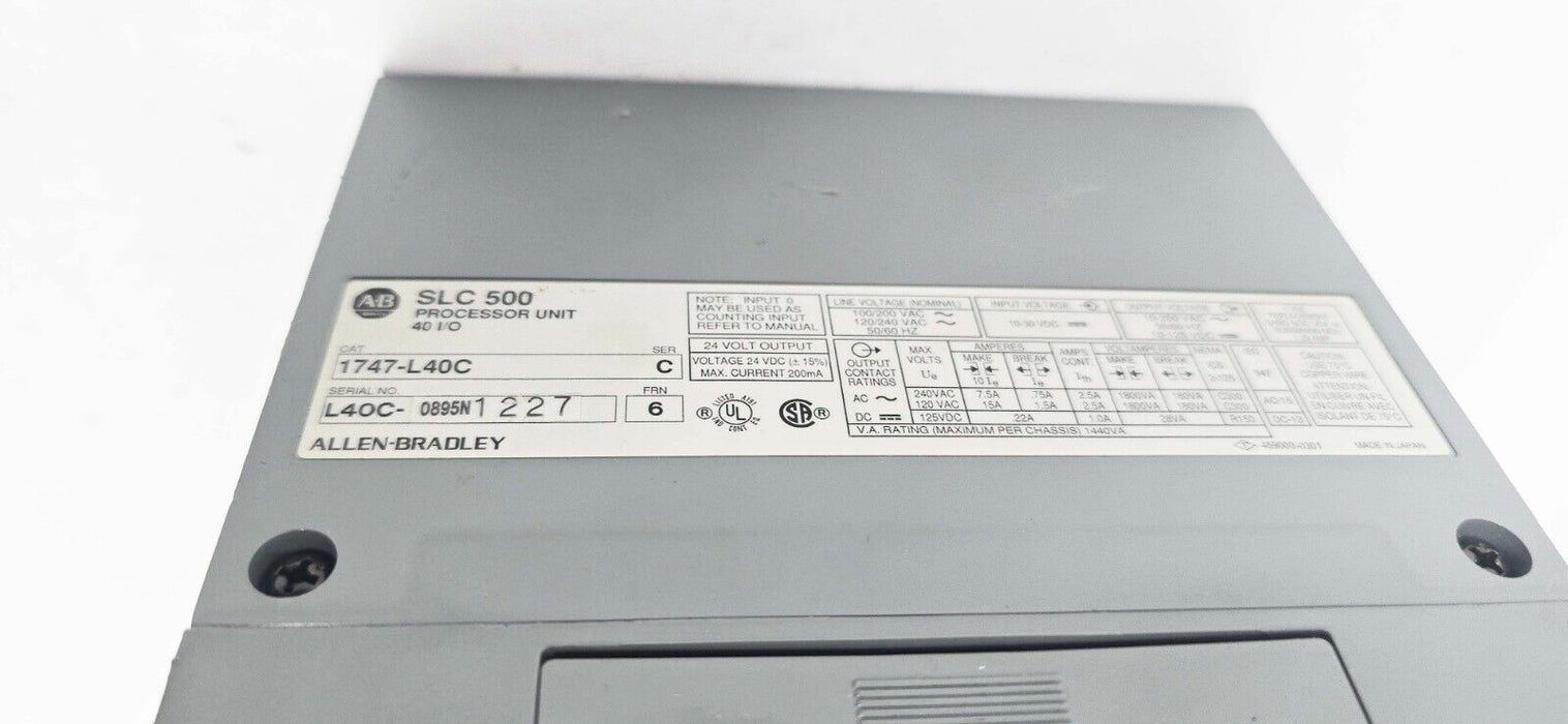Allen Bradley 1747-L40C SLC500 Processor 40 I/O Unit Ser C FRN 6