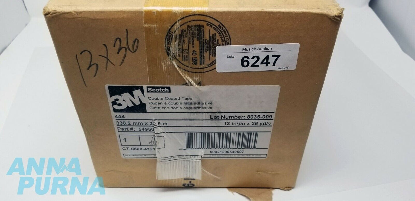 3M Double Coated Tape 444 Clear, 13 in x 36 yd, 1 roll per case Boxed