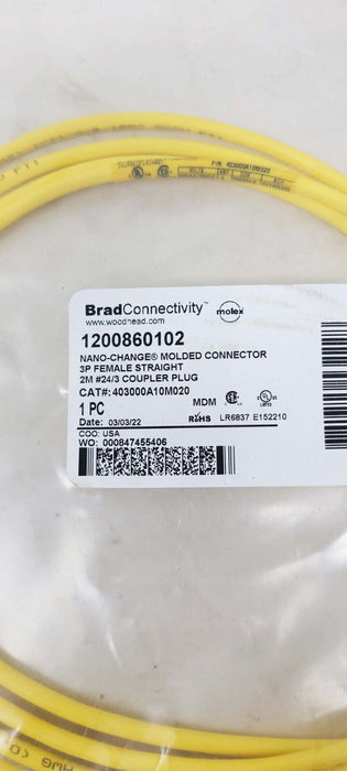Brad Connectivity 1200860102 Nano-Change Female Straight, 3-Pin NEW (H355)