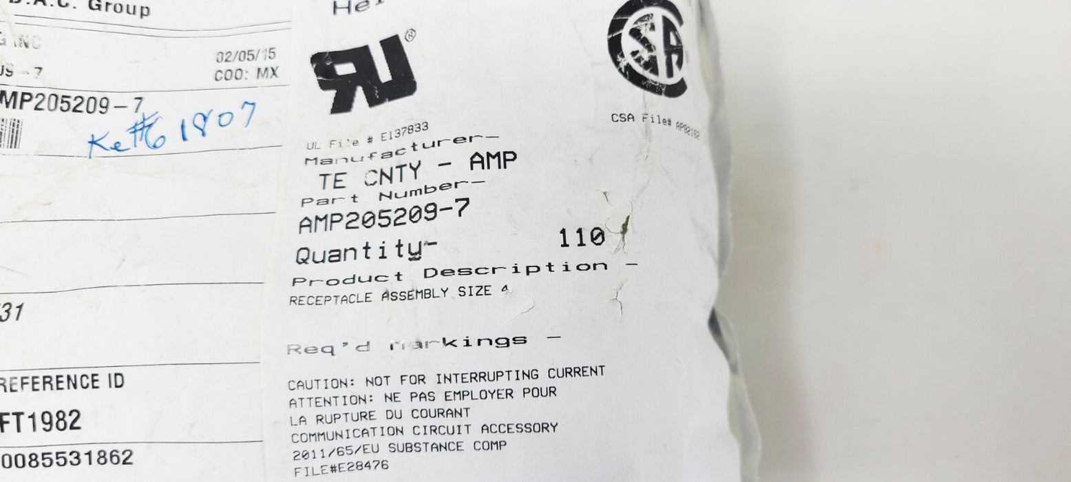 Pack of 140 - AMP205209-7  Crimp D-Sub Connectors, Receptacle Assembly Size 4