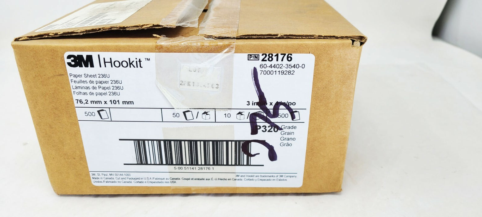 3M Hookit Paper Sheet 236U, 3” X 4” P320 grit 28176 (50/Box X 10) 500 Total
