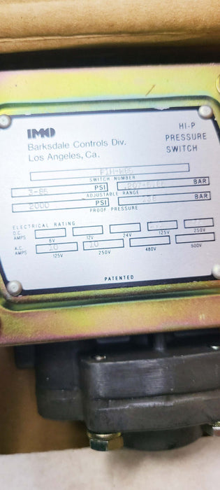 Barksdale P1H-W85 HI- Pressure Switch 3-85PSI