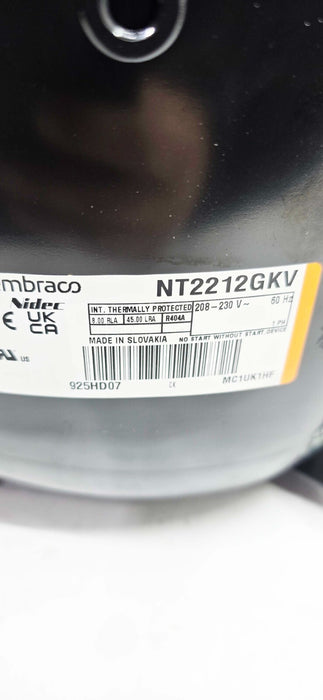 Embraco NT2212GKV Low Temp Compressor 1-1/2 HP, R-404a 208V-230V