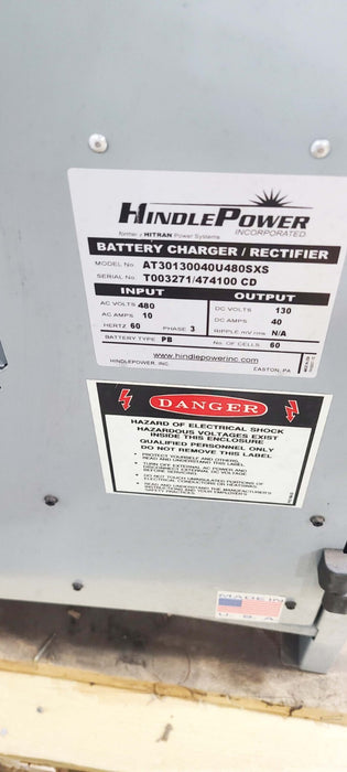 HINDLEPOWER AT30 BATTERY CHARGER / RECTIFIER AT30130040U480SXS 480AC 130DC