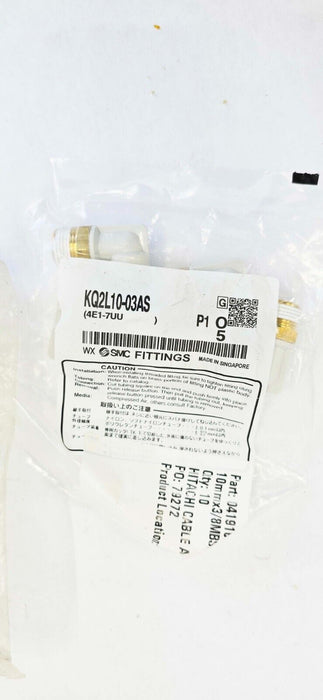 10 PACK - SMC KQ2l10-03AS Union Elbow, Push-To-Connect X Mbspt, 10MM OD, 3/8"