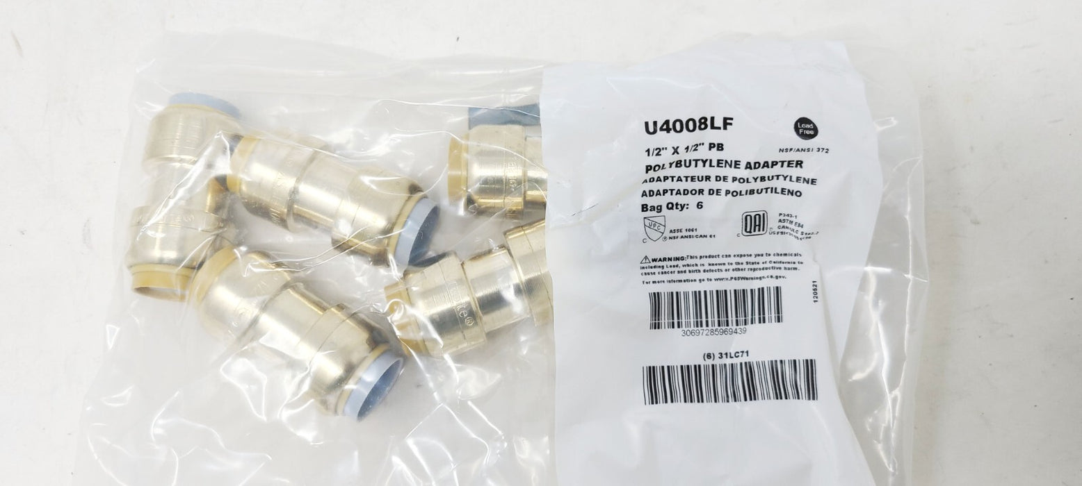 6 PACK - Sharkbite U4008LF 1/2" PB x 1/2" CTS Polybutylene Transition Coupling