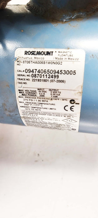 ROSEMOUNT .5" FLOWTUBE 8705PSA020C1W0N0Q4 PTFE TEFLON LINED