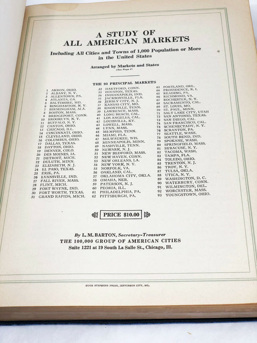 A study of all American markets 100,000 Group of American Cities L.M. Barton