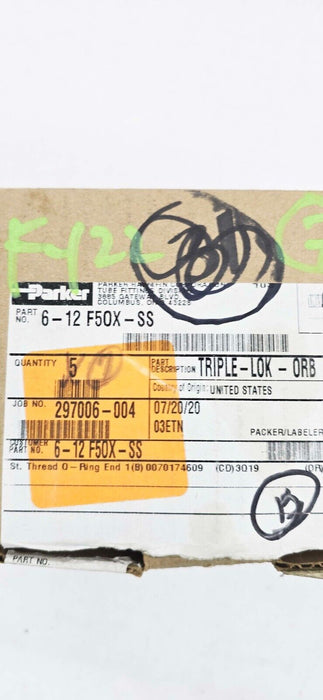 15 PACK - Parker 6-12 F5OX-SS Triple-Lok 3/8" 37° Flare Male SAE-ORB Fitting