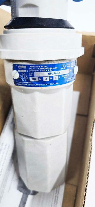 Crouse Hinds NPJ3483 Insulated Body Plug, 30 amps, 3 wire, 3 pole