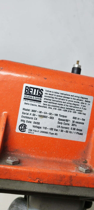 Bettis 300F-30-C4-02-100 BETTIS 120VAC NEMA4 ELECTRIC ACTUATOR