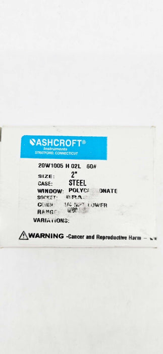 Ashcroft 20W1005 H 02L 60#-ADX Pressure Gauge, 1/4" NPT 60PSI 2" Face Steel Case