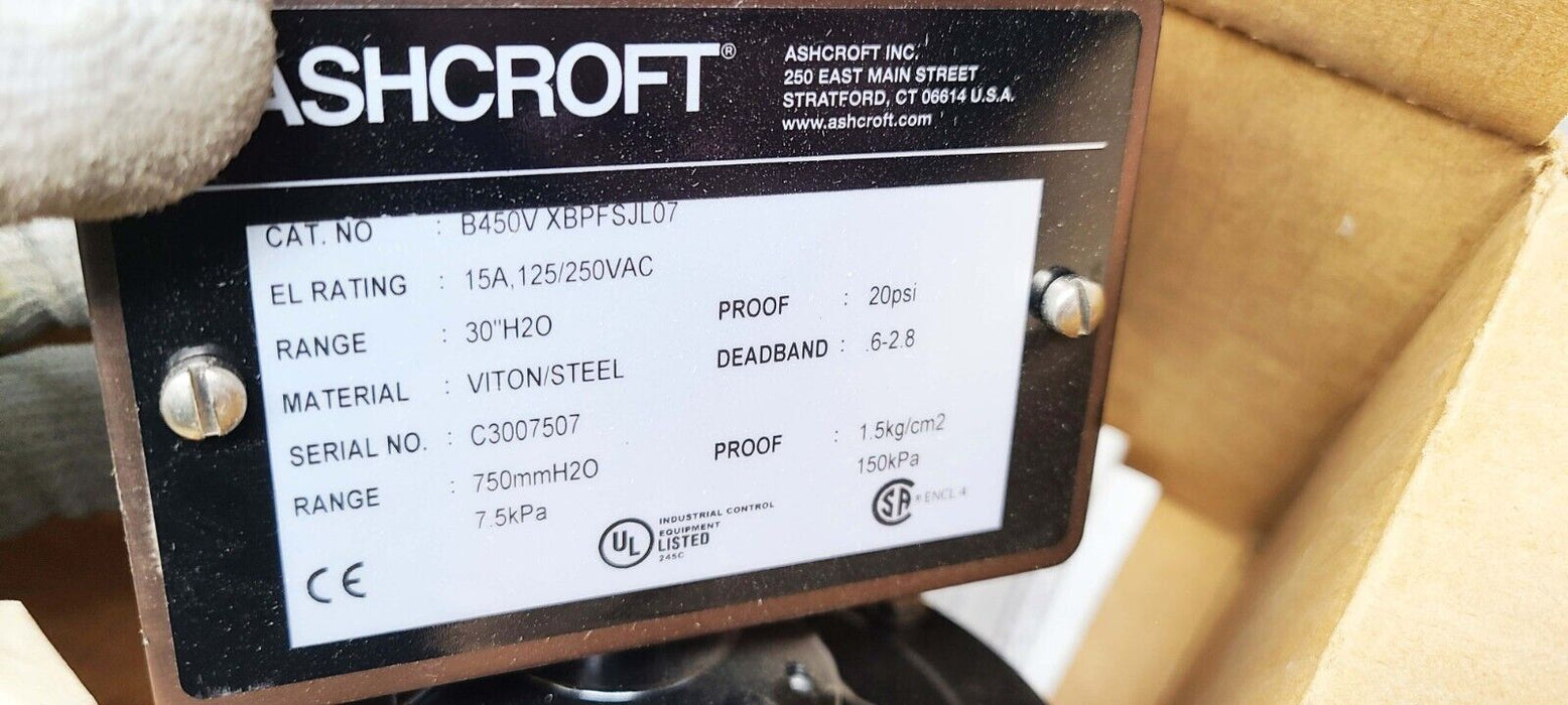 New Ashcroft B450V 20PSI Pressure Switch NEMA 4X