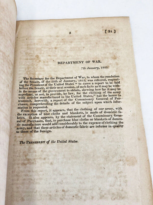 Message from the President For Clothing the Army, James Monroe, 1820