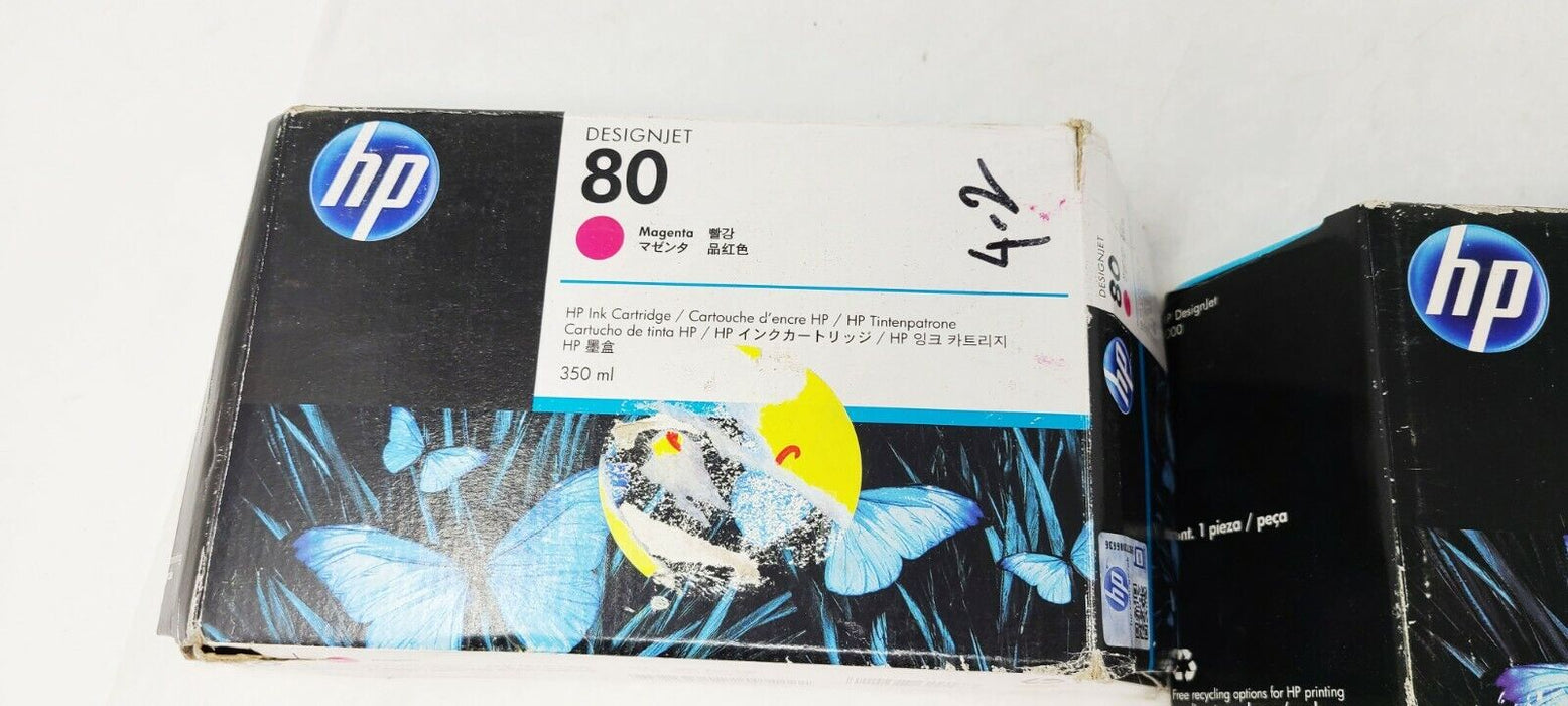 (2 PACK) 2015 GENUINE HP 80 MAGENTA & CYAN DESIGNJET 1000 1050 C4822A SEALED