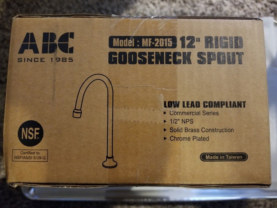 ABC 12" Rigid Gooseneck Spout - MF-2015 - Solid Brass Chrome Plated 1/2" NPS