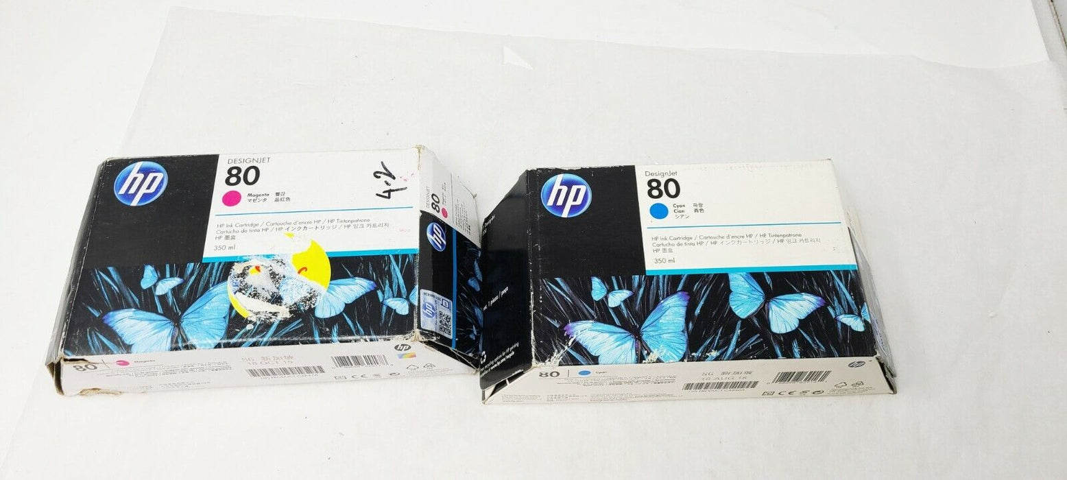 (2 PACK) 2015 GENUINE HP 80 MAGENTA & CYAN DESIGNJET 1000 1050 C4822A SEALED